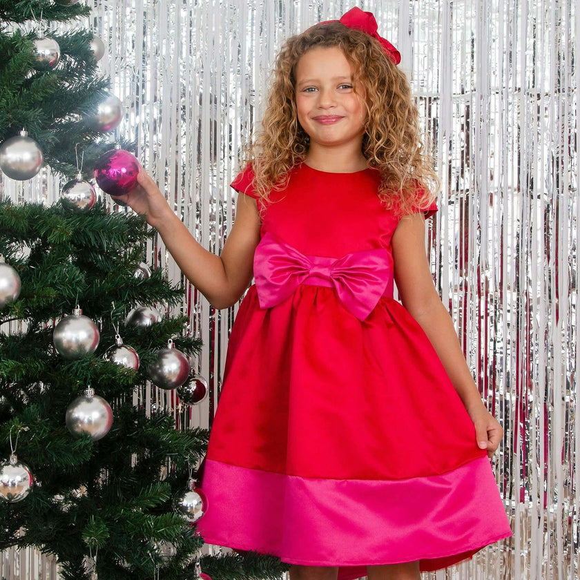 Paris Bow Satin Girls Party Dress