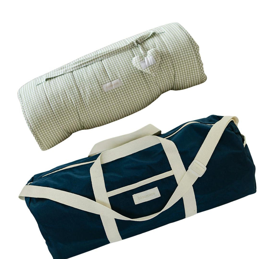 BLOOMERE Nap Mat Set (Green Gingham Navy Bag)