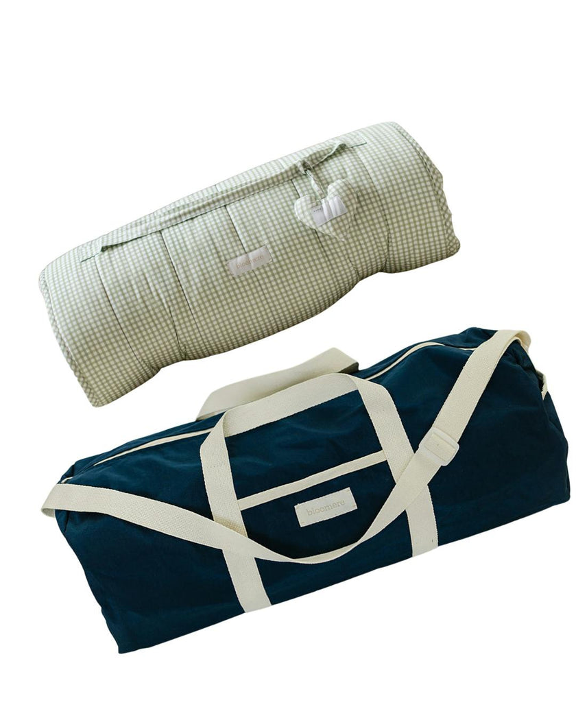 BLOOMERE  Nap Mat Set (Green Gingham Navy Bag)