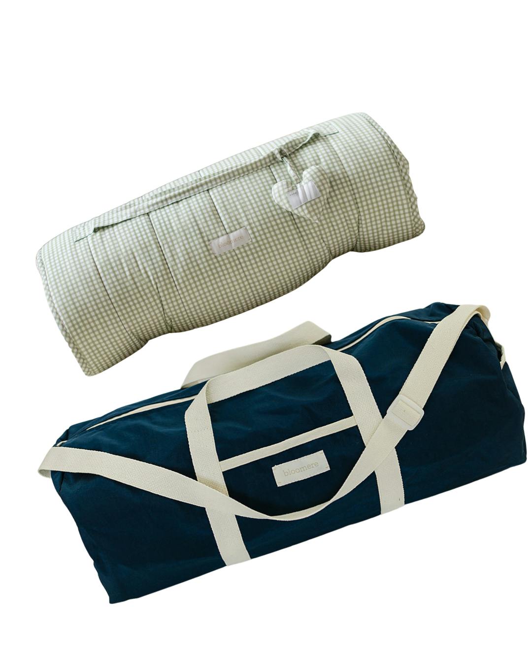 BLOOMERE Nap Mat Set (Green Gingham Navy Bag)