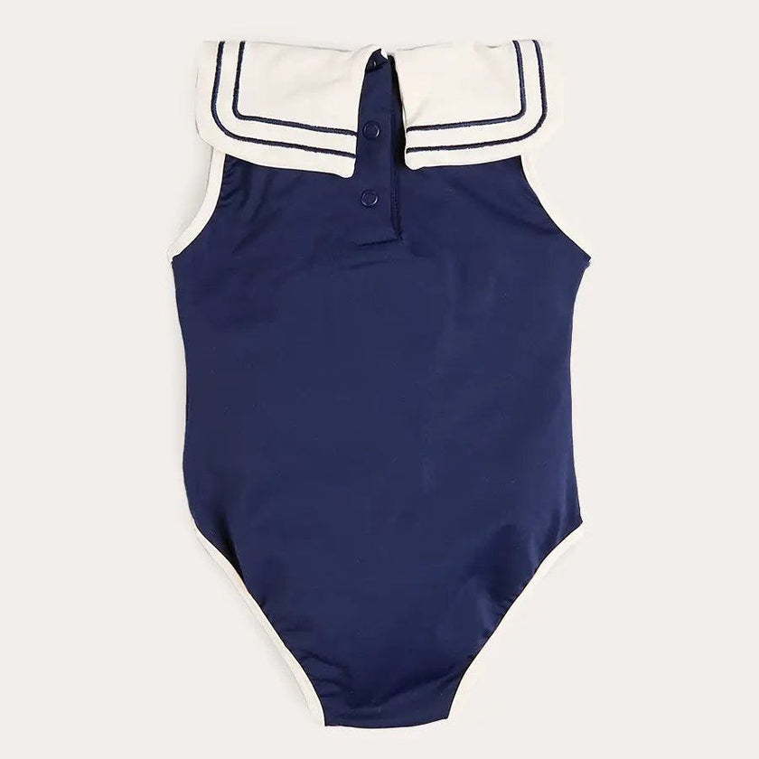 Mariner Collar Embroidered Boat Motif Swimsuit in Navy (12mths-10yrs)