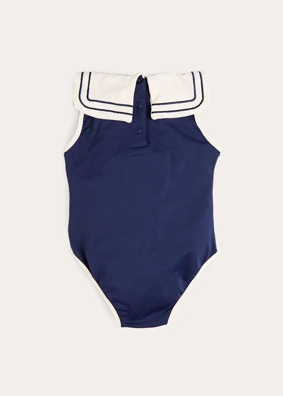 Mariner Collar Embroidered Boat Motif Swimsuit in Navy (12mths-10yrs)