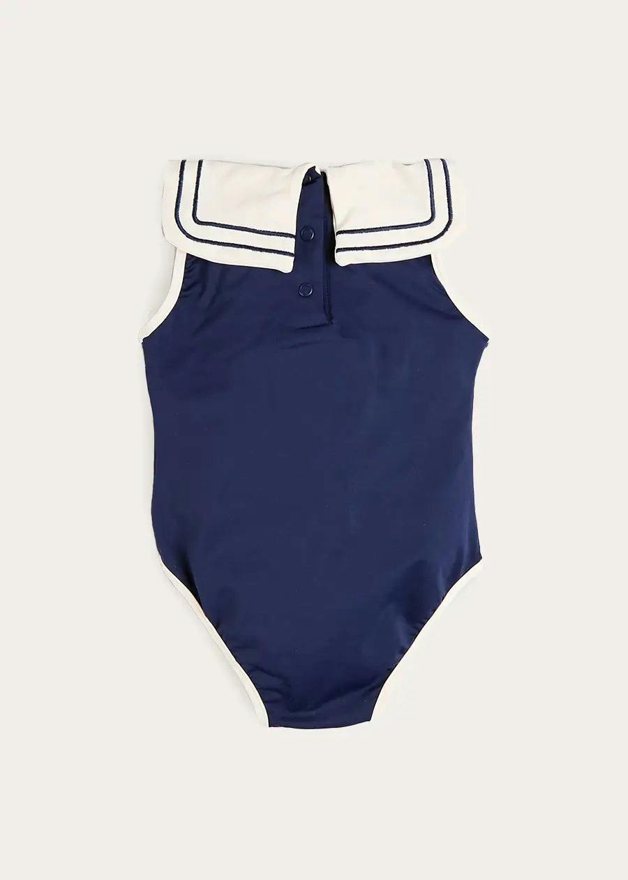 Mariner Collar Embroidered Boat Motif Swimsuit in Navy (12mths-10yrs)