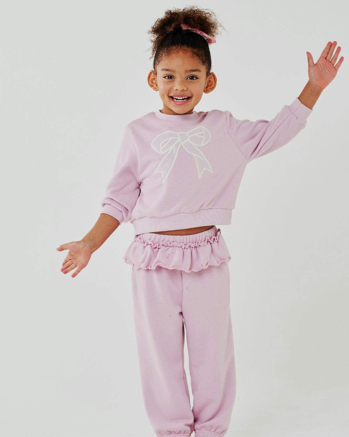 Lace Bow Sweatshirt Set