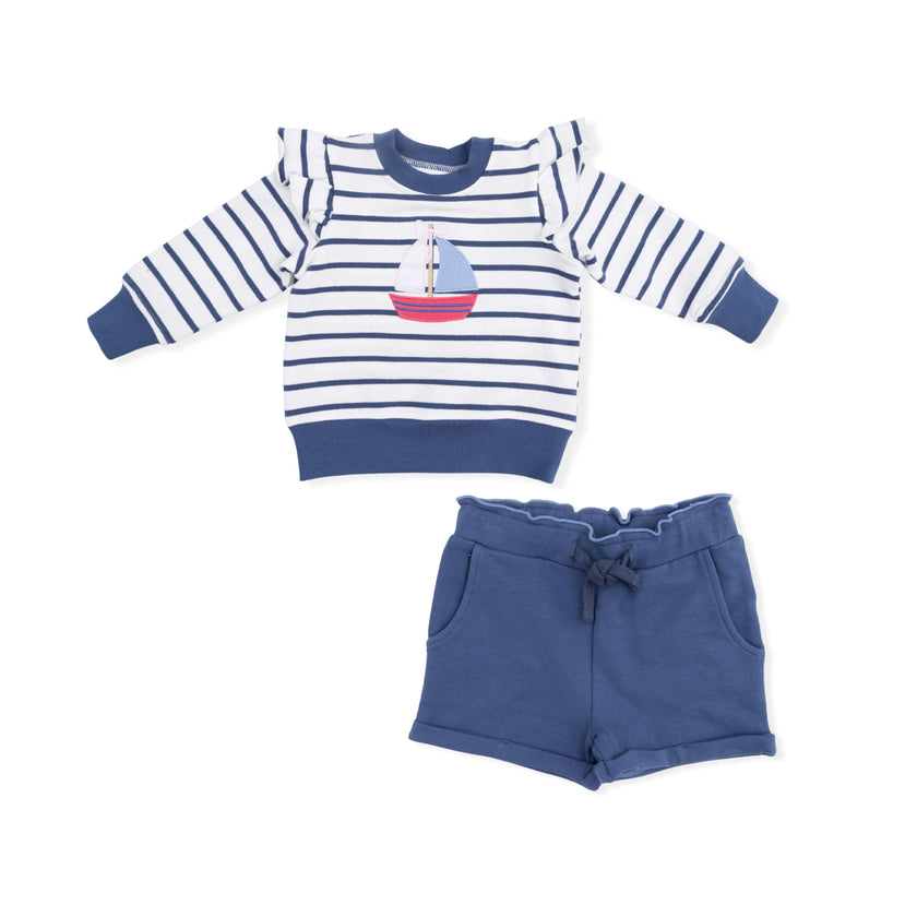 Bubbly Sailboat - Ruffle Sweatshirt & Paperbag Short