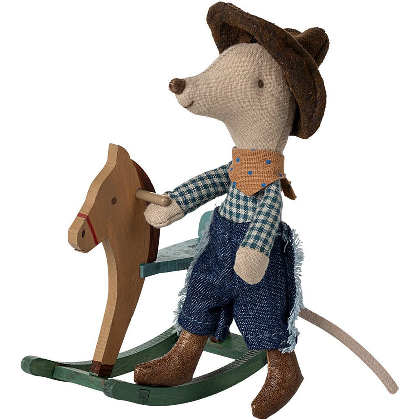 Cowboy mouse on rocking horse, Little brother