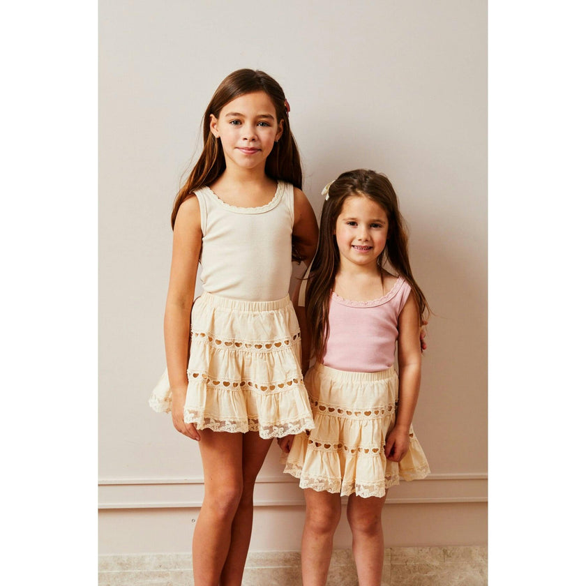 Stella Ribbed Tank - Champagne Lace Trim
