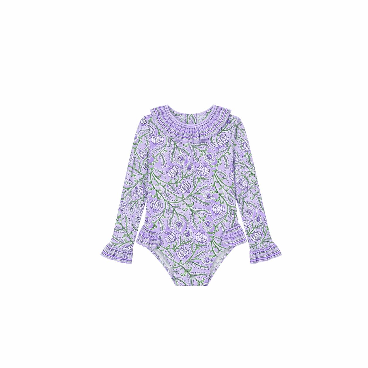 Long Sleeve One-Piece Swimsuit, Purple | POPPY BABY