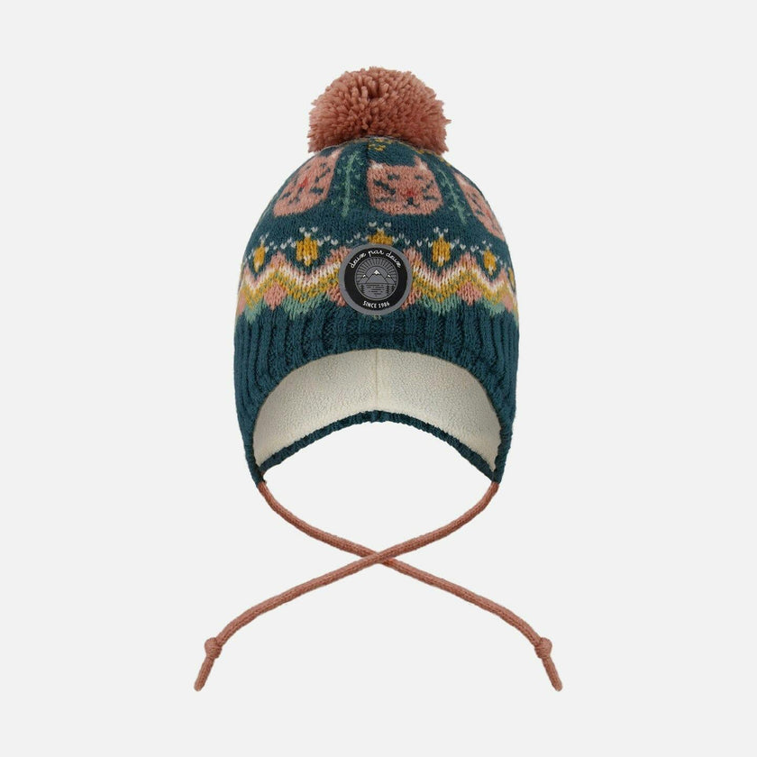 Lined Peruvian Knit Pompom Hat Green And Pink