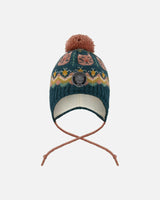 Lined Peruvian Knit Pompom Hat Green And Pink