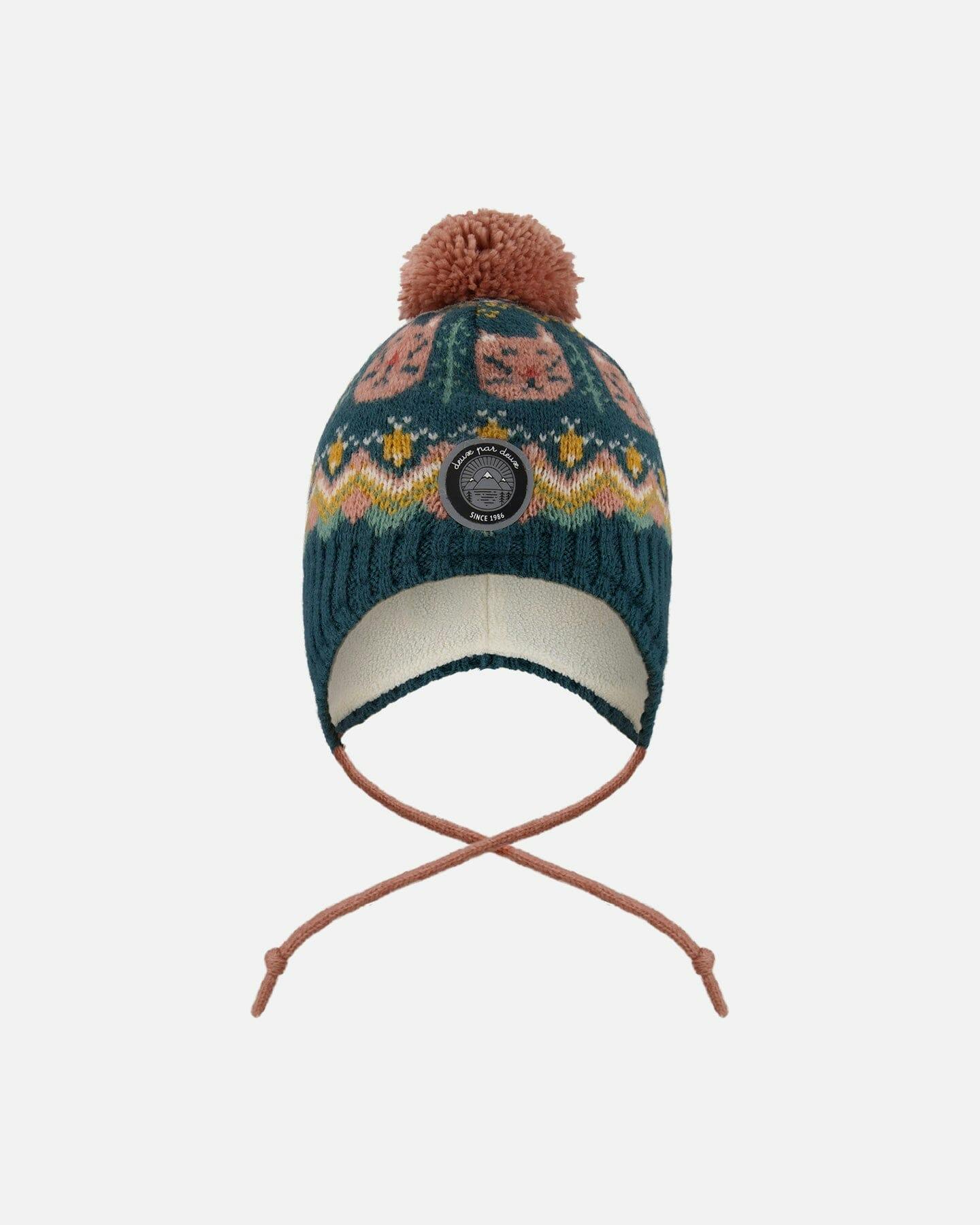 Lined Peruvian Knit Pompom Hat Green And Pink