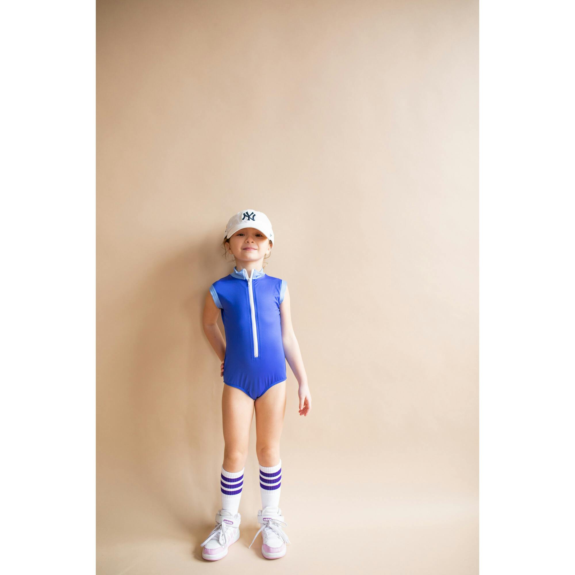 The Noho High Collar Front Half Zip One-Piece, Blue Deep