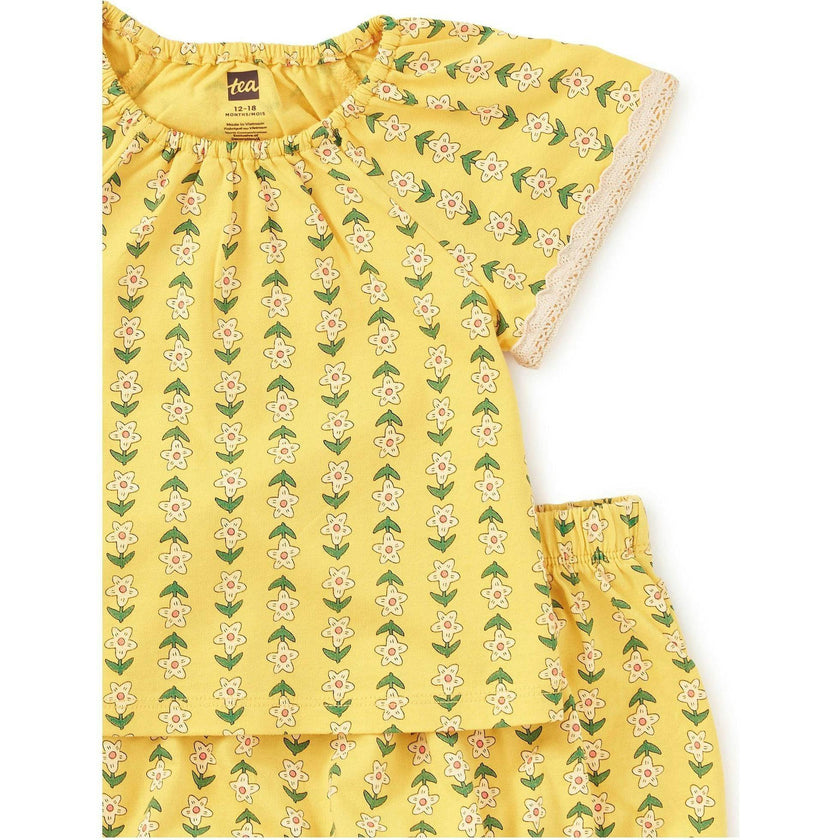 Printed Crochet Trim Baby Set, Yellow
