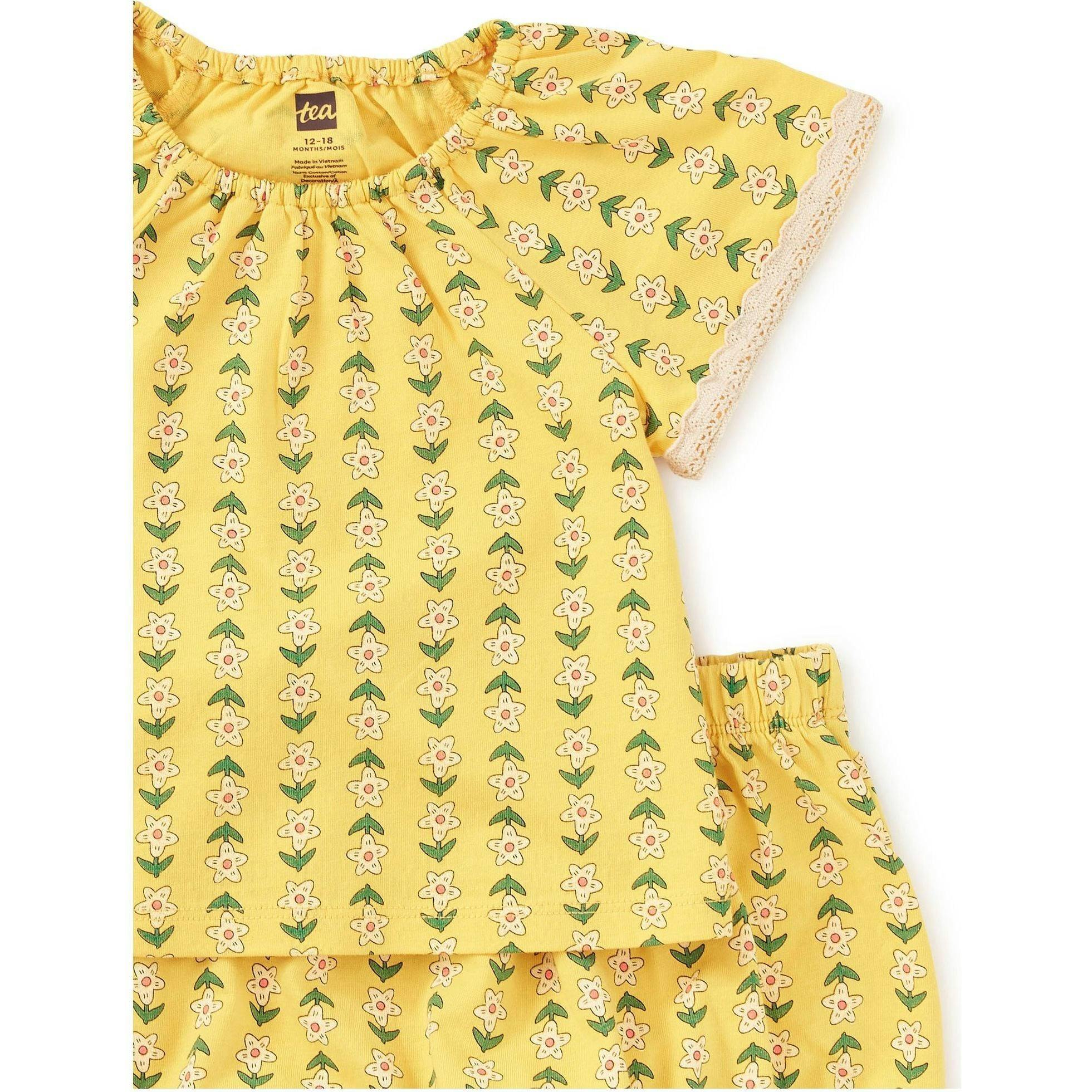 Printed Crochet Trim Baby Set, Yellow