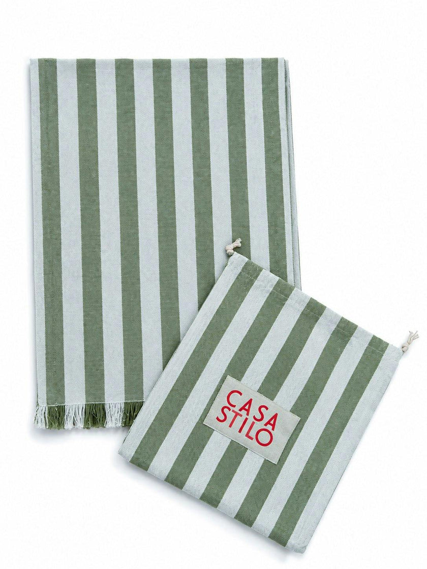 Lido Stripe Cotton Table Runner in Oliva
