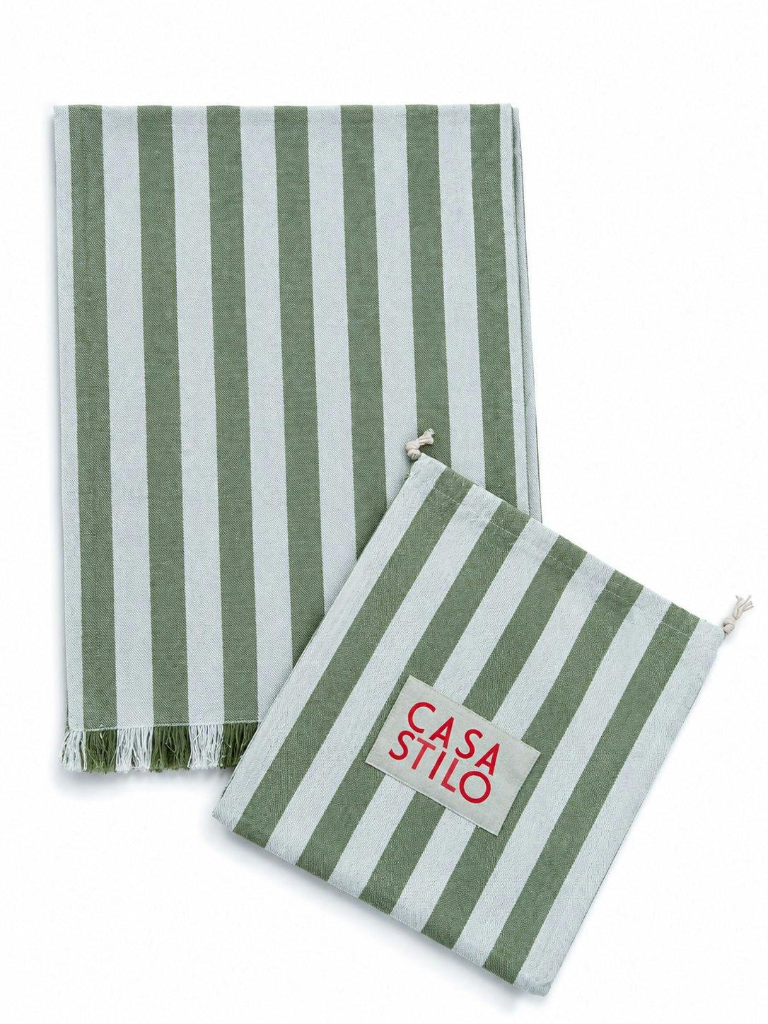 Lido Stripe Cotton Table Runner in Oliva