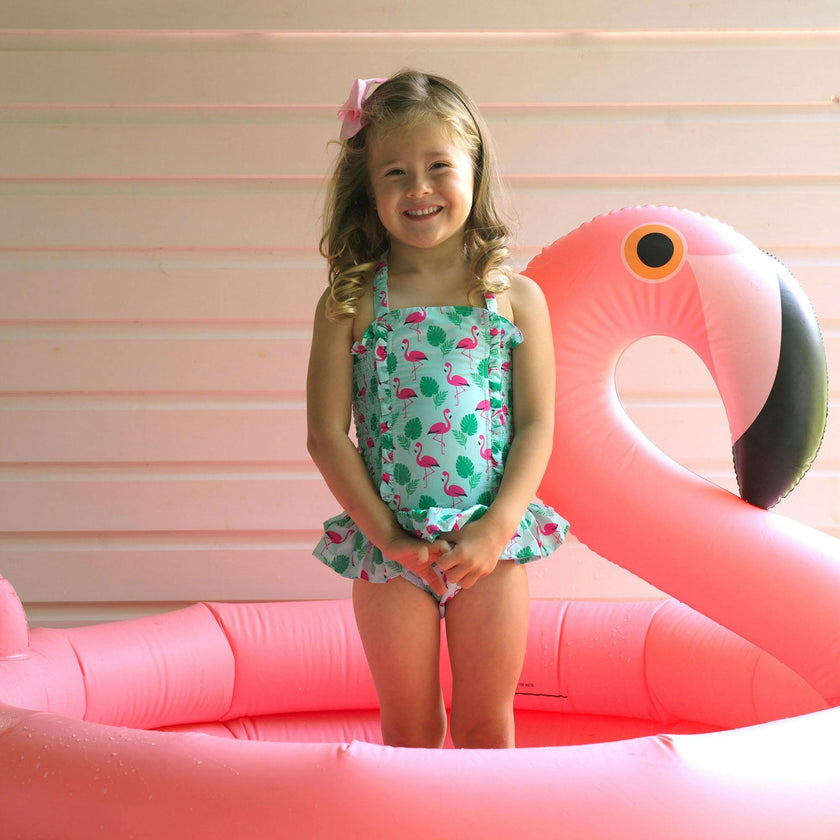 Green Flamingo Ruched Swimsuit