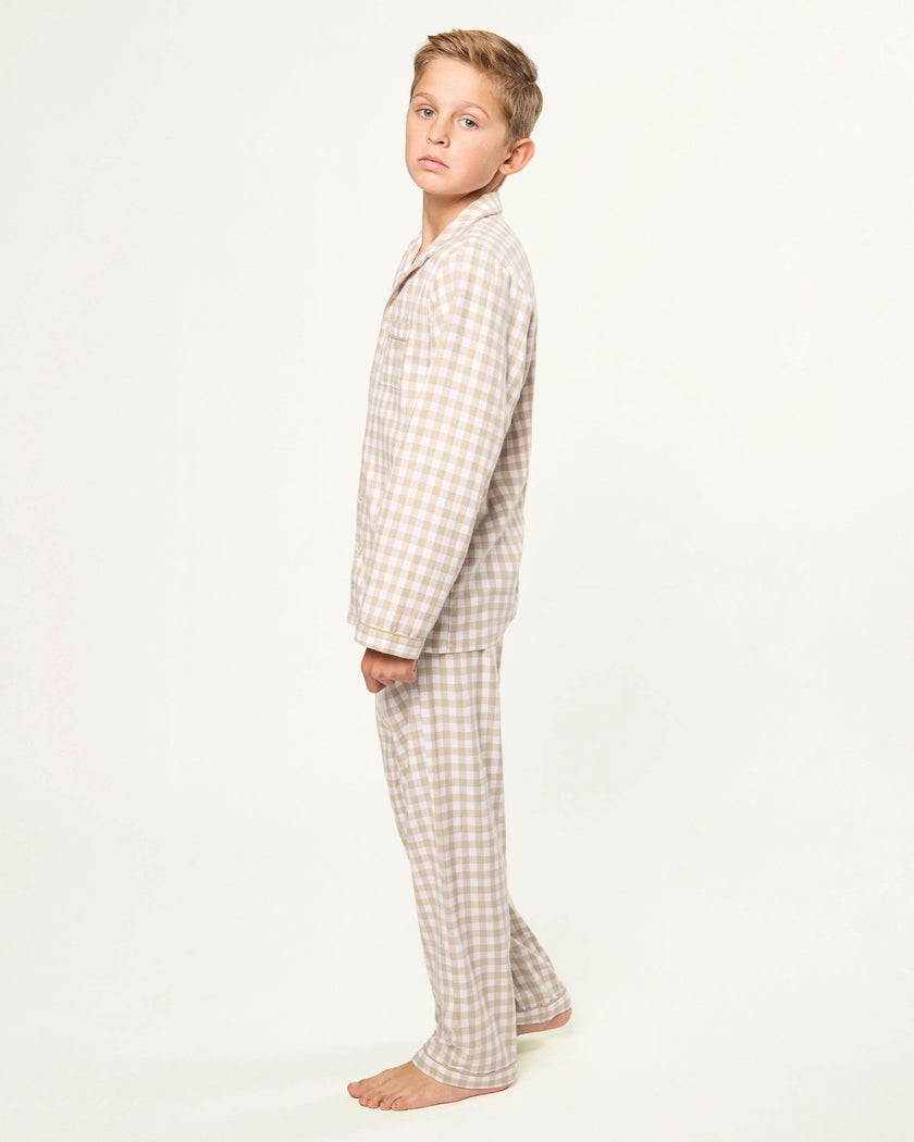 Kid's Twill Pajama Set in Camel Gingham