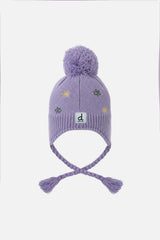 Winter Peruvian Knit Hat Violet With Pompom
