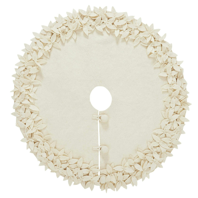 Handmade Felt Mini Christmas Tree Skirt - Cream Overlapping Flowers - 26"