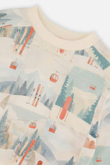 Fleece Sweatshirt Beige Ski Print