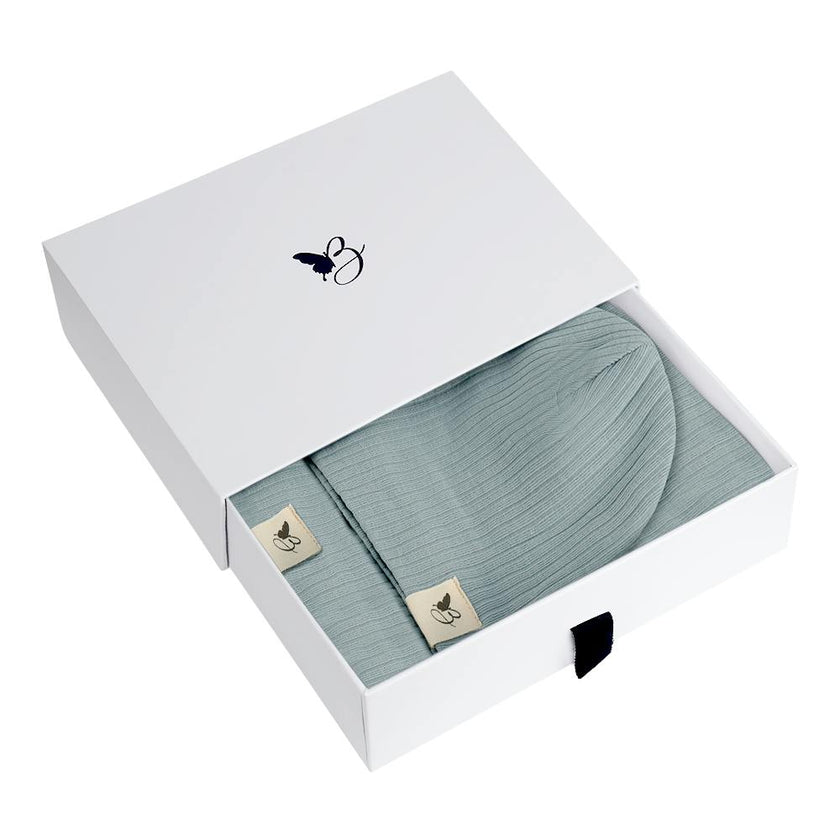 Gift Boxed Ribbed Textured Swaddle, Beanie, and Lovie Three Piece Set
