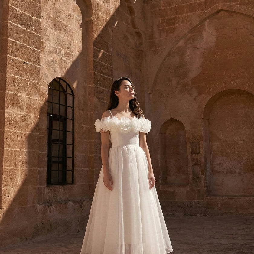 Ivory Chloe Rose Appliqué Tulle Dress