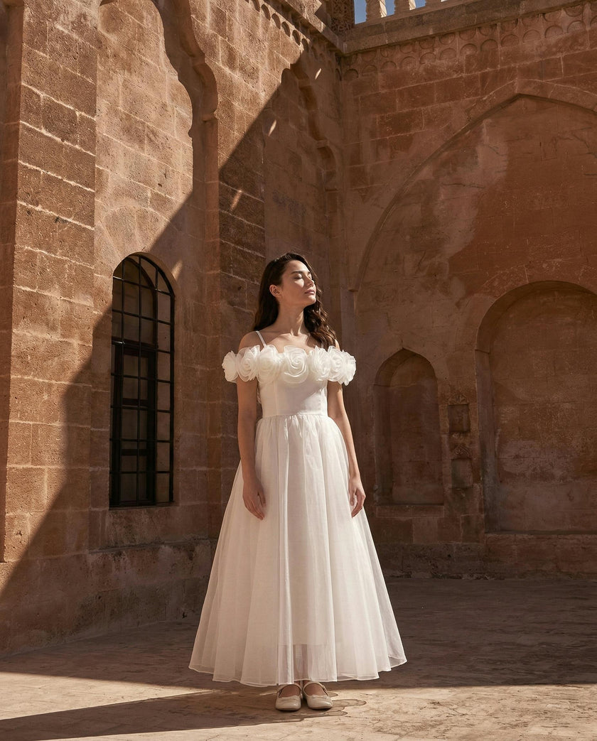 Ivory Chloe Rose Appliqué Tulle Dress