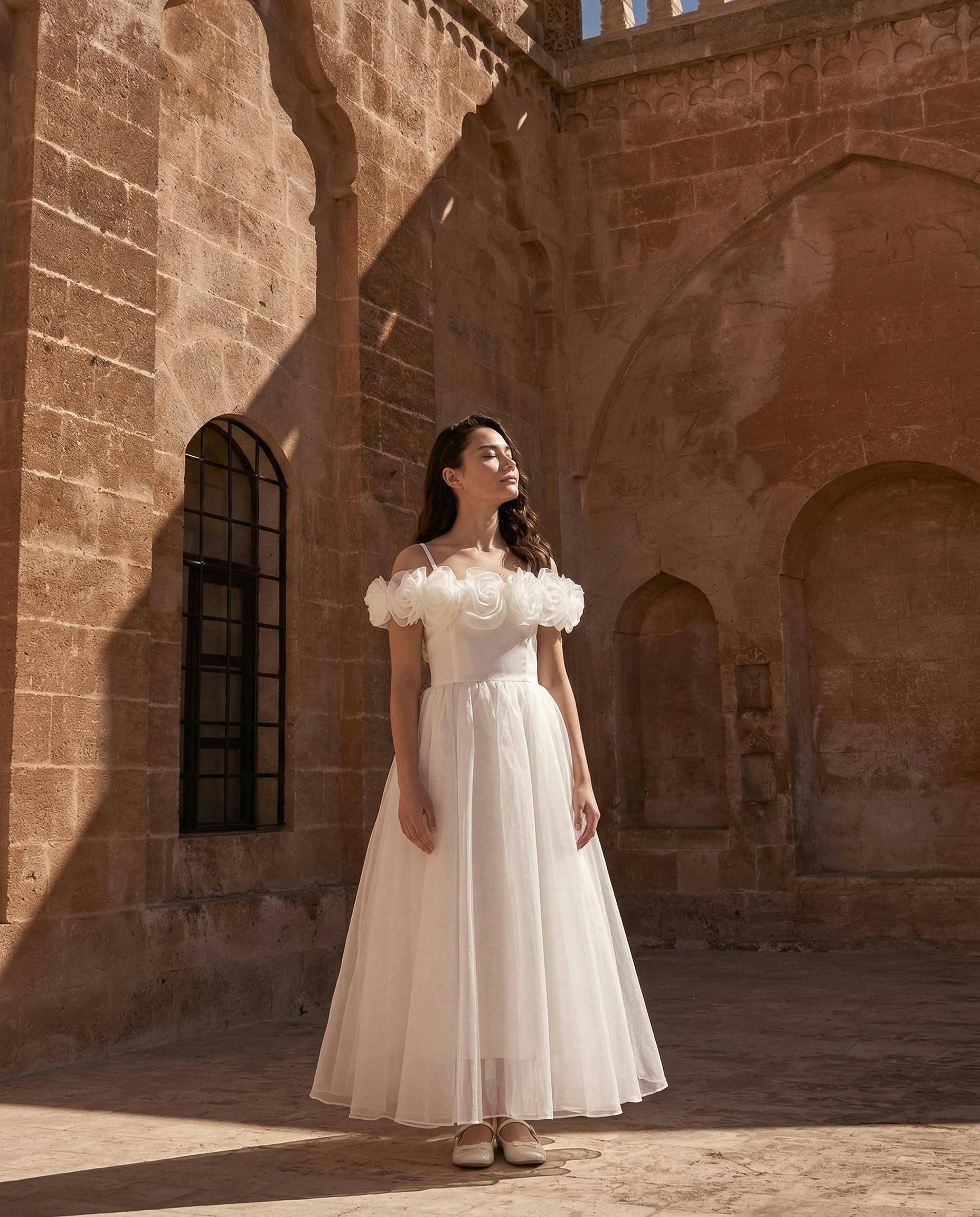 Ivory Chloe Rose Appliqué Tulle Dress