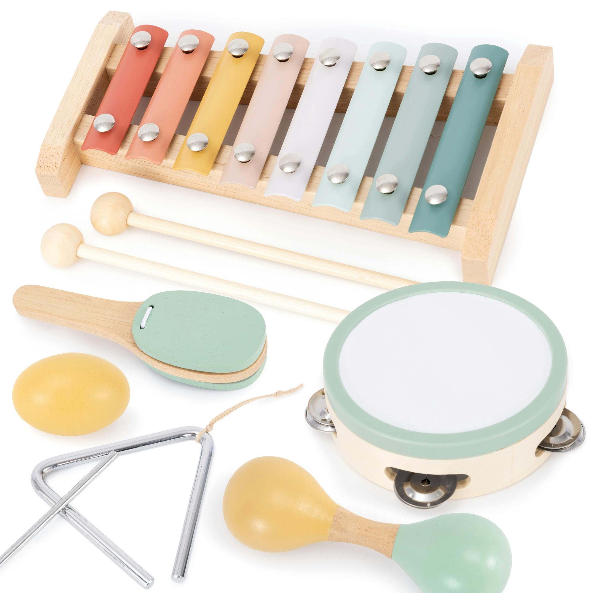 Fun Musical Instruments for Toddlers - Wooden Montessori Toy Gift for Babies & Kids 1-3 - Explore Sounds Through Play - Incl. Xylophone