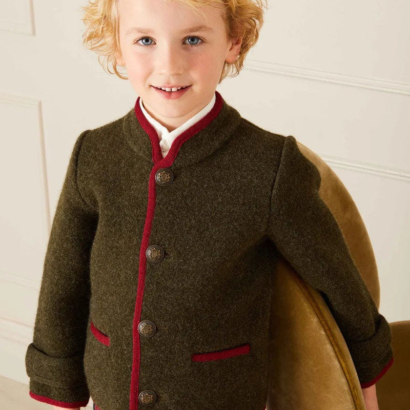 Austrian Single Breasted Contrast Trim Jacket in Green (18mths-10yrs)