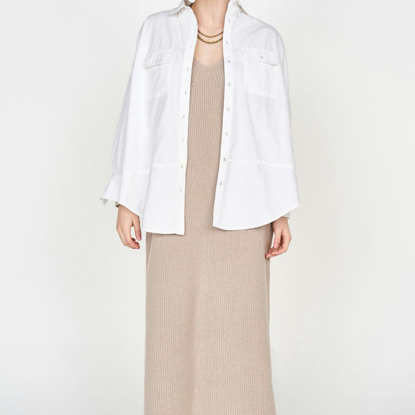 Women's Kyoto Poplin Long Sleeve Oversized Blouse, White