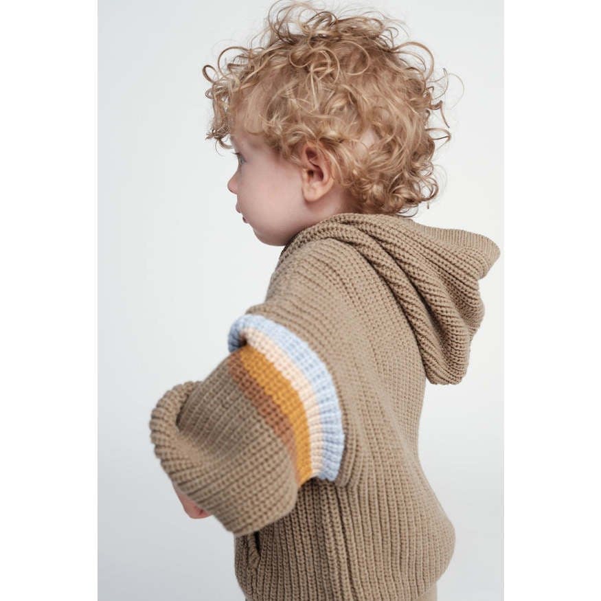 Chunky Ribbed Knit Long Sleeve Front Pocket Boxy Fit Hooded Sweater