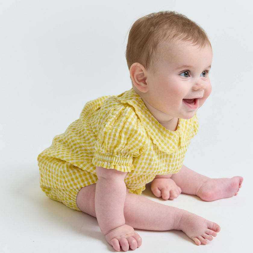 baby girls soleil gingham puff sleeve top and bloomer set