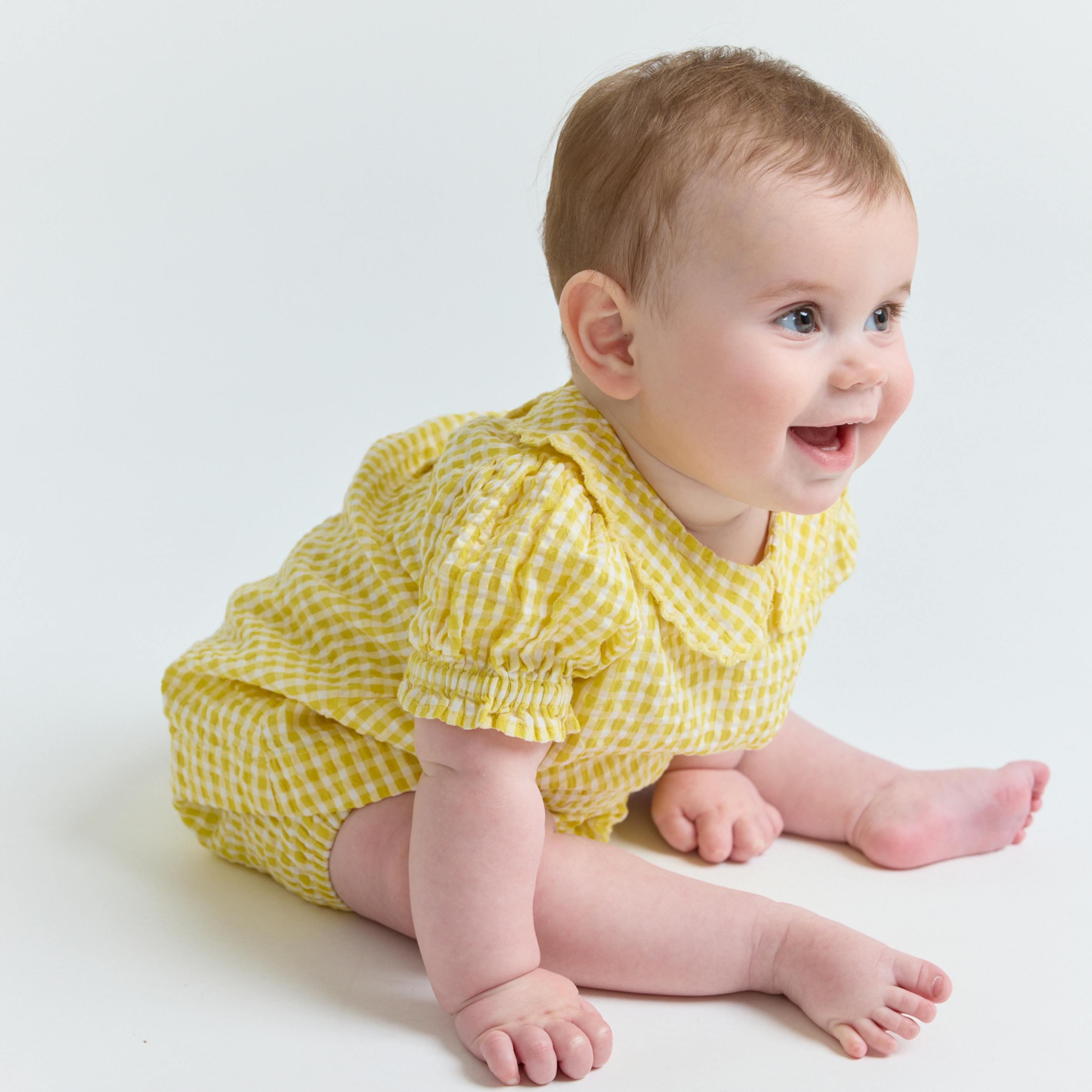 baby girls soleil gingham puff sleeve top and bloomer set
