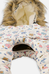 Baby Snug One Piece Snowsuit Adapted For Car Seats White With Floral Print