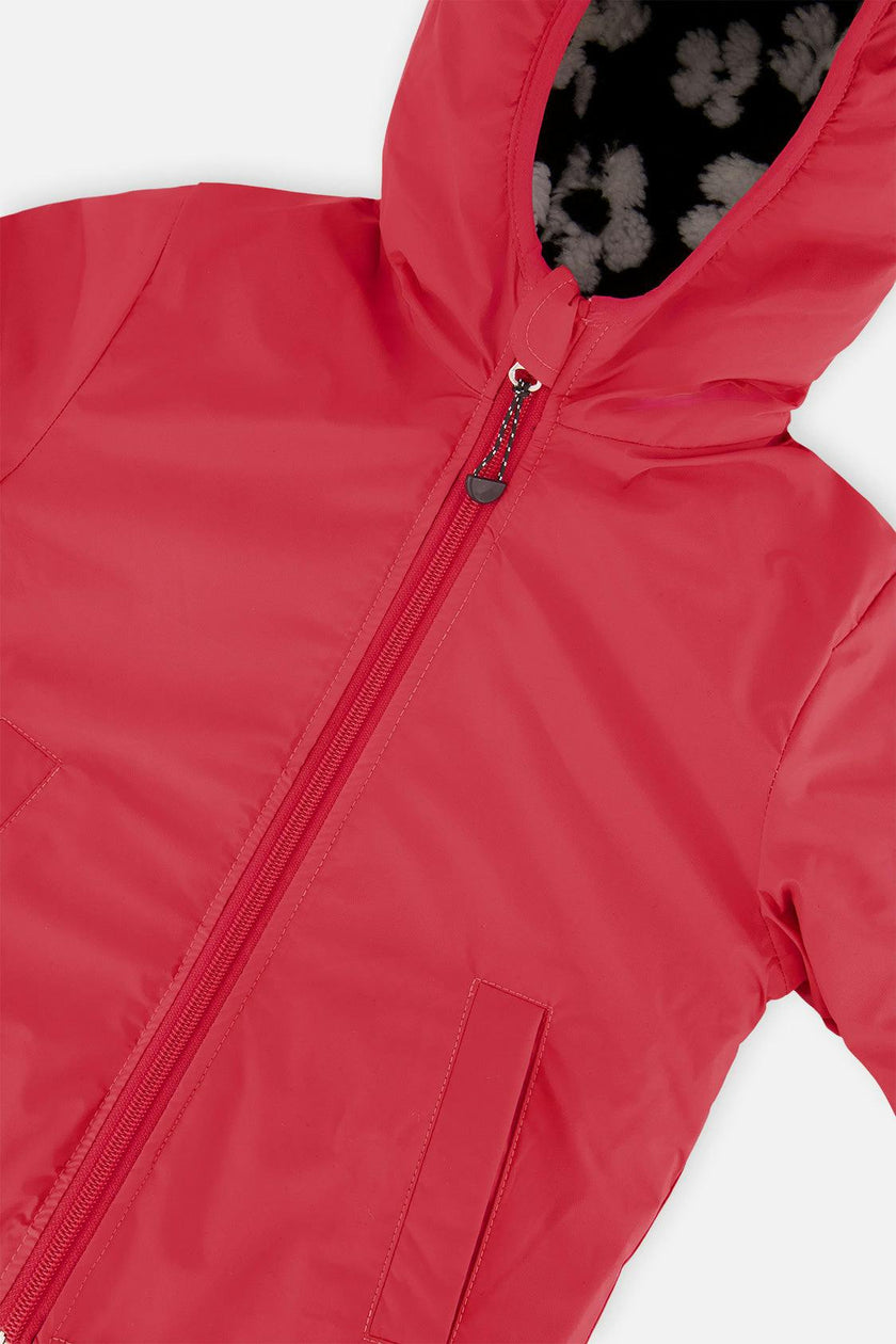 Reversible Mid-Season Jacket Pink And Black Printed Flowers