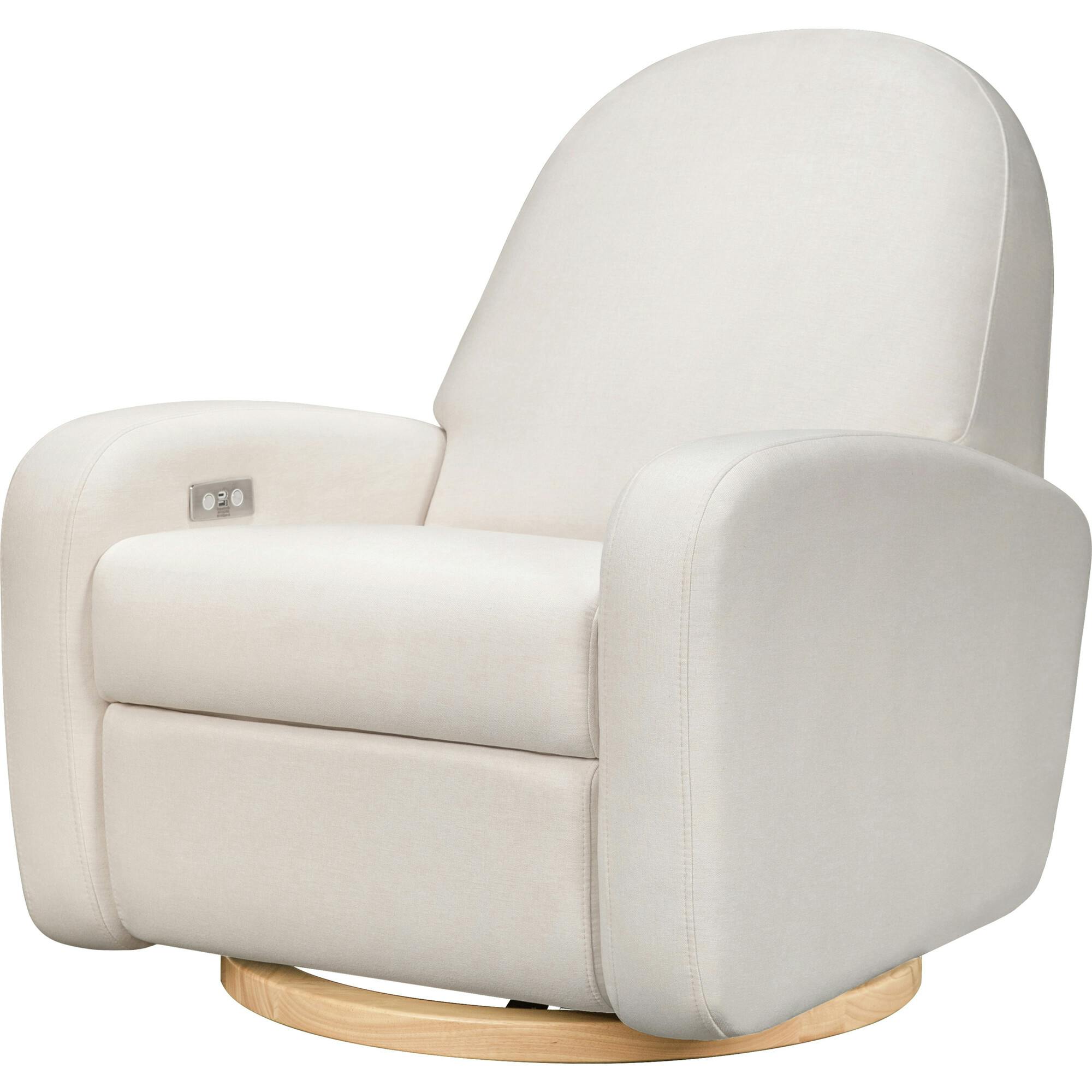 Nami Glider Recliner w/ Electronic Control and USB in Performance Cream Eco-Weave w/Light wood base