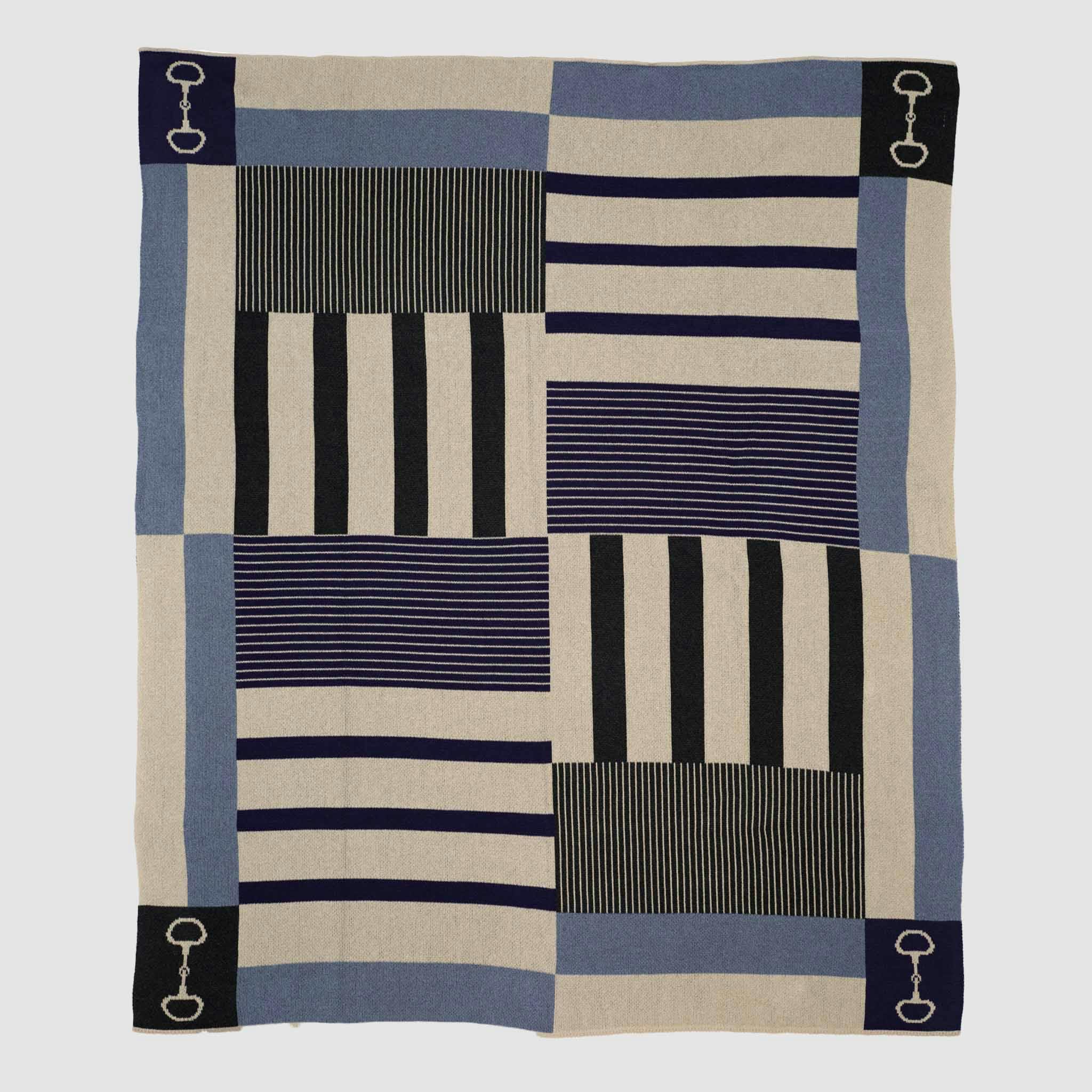 Cotton Sustainable Knit Plaid Throw Blanket - Equestrian Stable Stripe