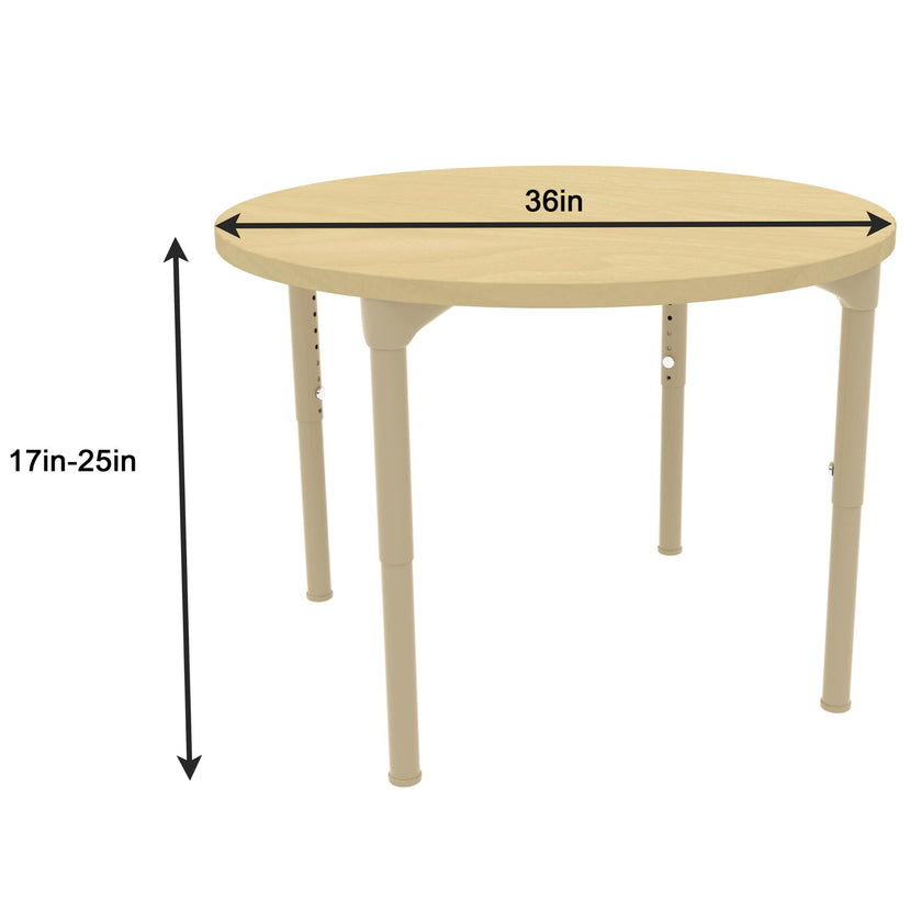 Round Adjustable Kids Table – 36" Diameter, 17" to 25" Height | Classroom, Montessori & Daycare Activity Table