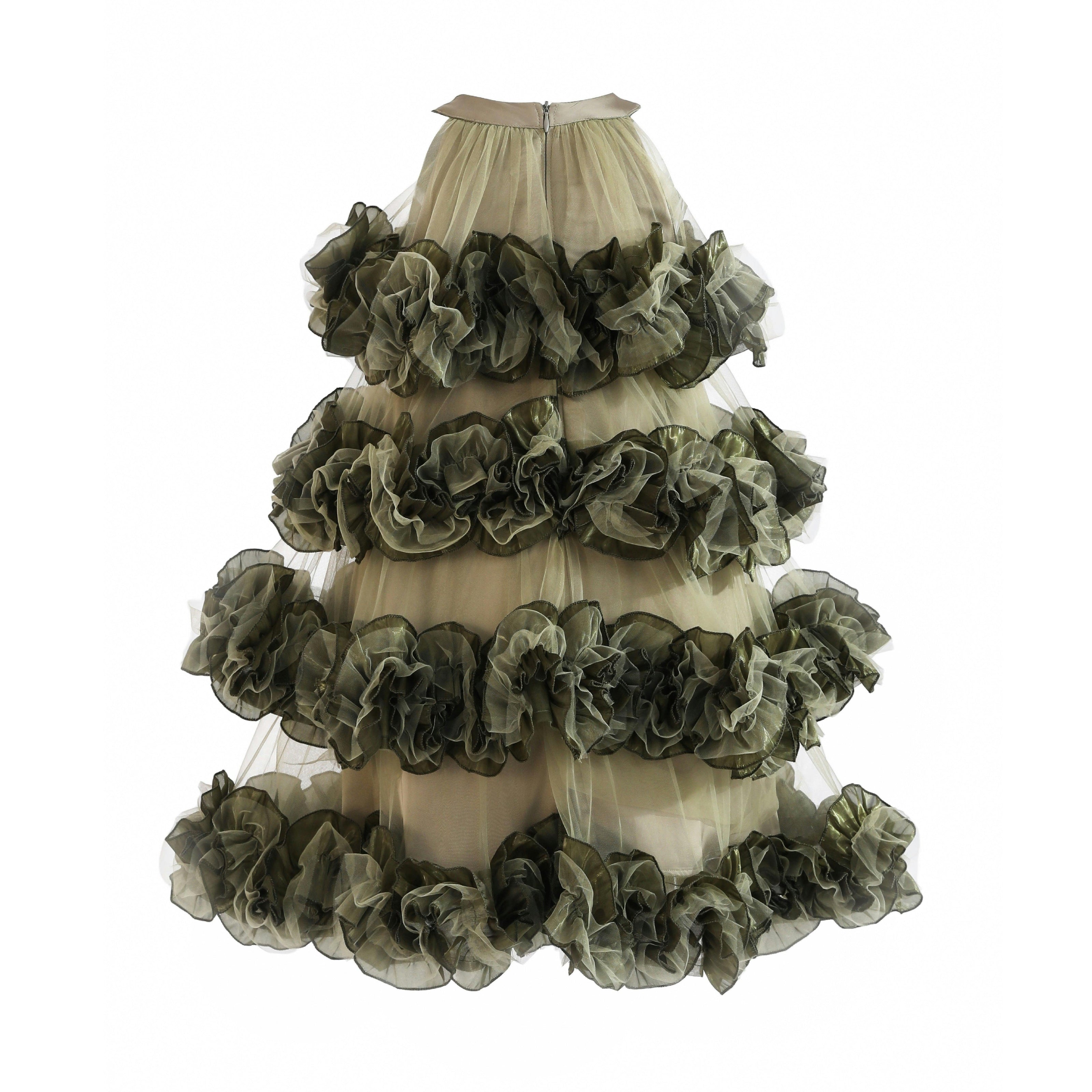 Green Elysia Tiered Ruffle Dress