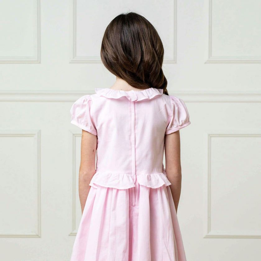 Organic Puff Sleeve Smocked Party Dress with Ruffle Collar, Pink
