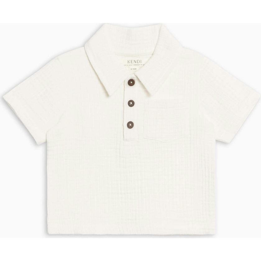 Ezra Muslin Short Sleeve Polo - Coconut