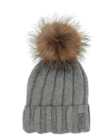 Ribbed Merino Wool Hat With Faux Fur Pom