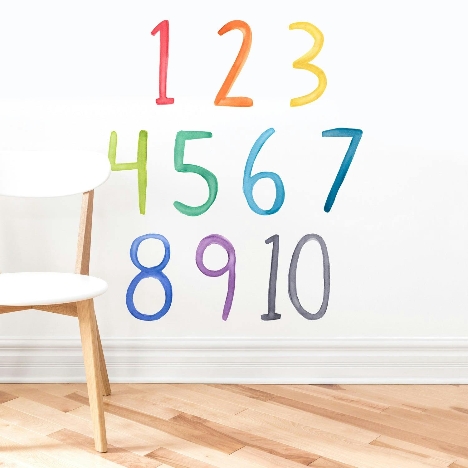 Watercolor Numbers • Rainbow • Peel-and-Stick Wall Decals
