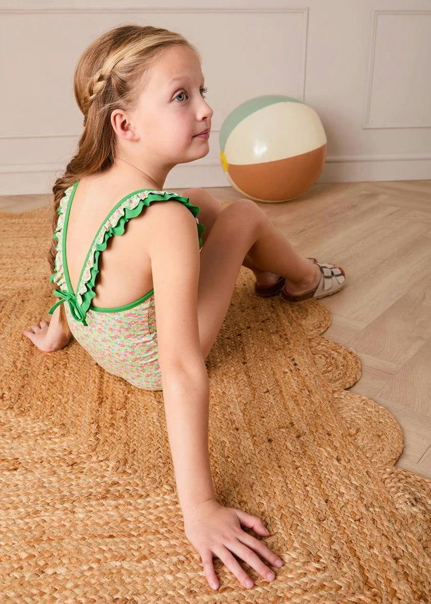 Annie Apple Print Ruffle Detail Swimsuit in Green (12mths- 10yrs)