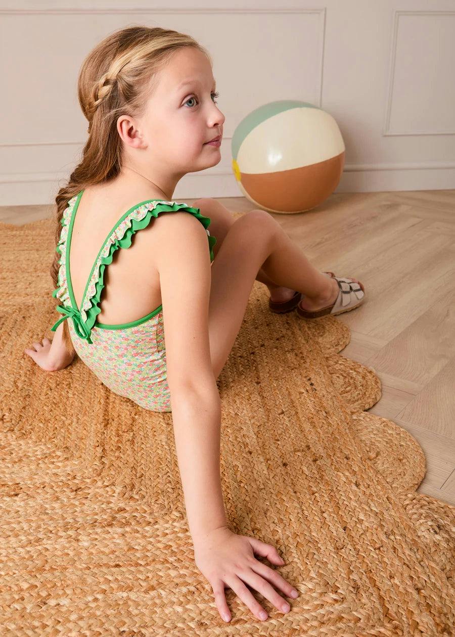 Annie Apple Print Ruffle Detail Swimsuit in Green (12mths- 10yrs)