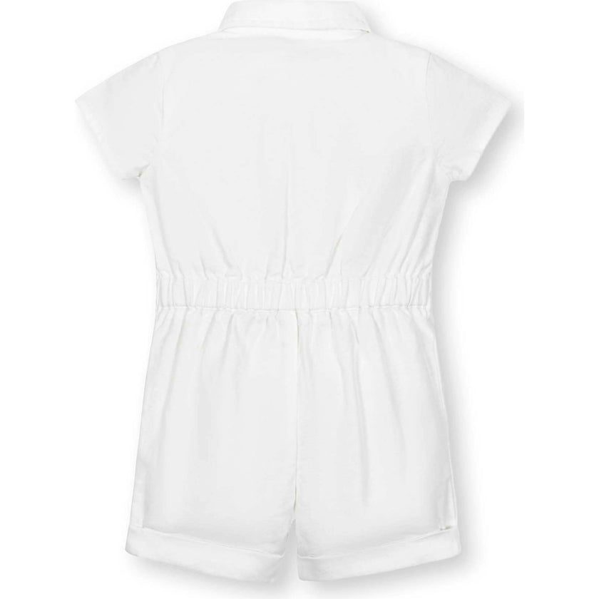 Short Sleeve Linen Pintuck Button Front Romper, White