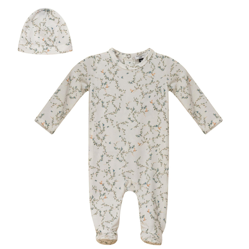 Leaves and Bird Print Onesie Set
