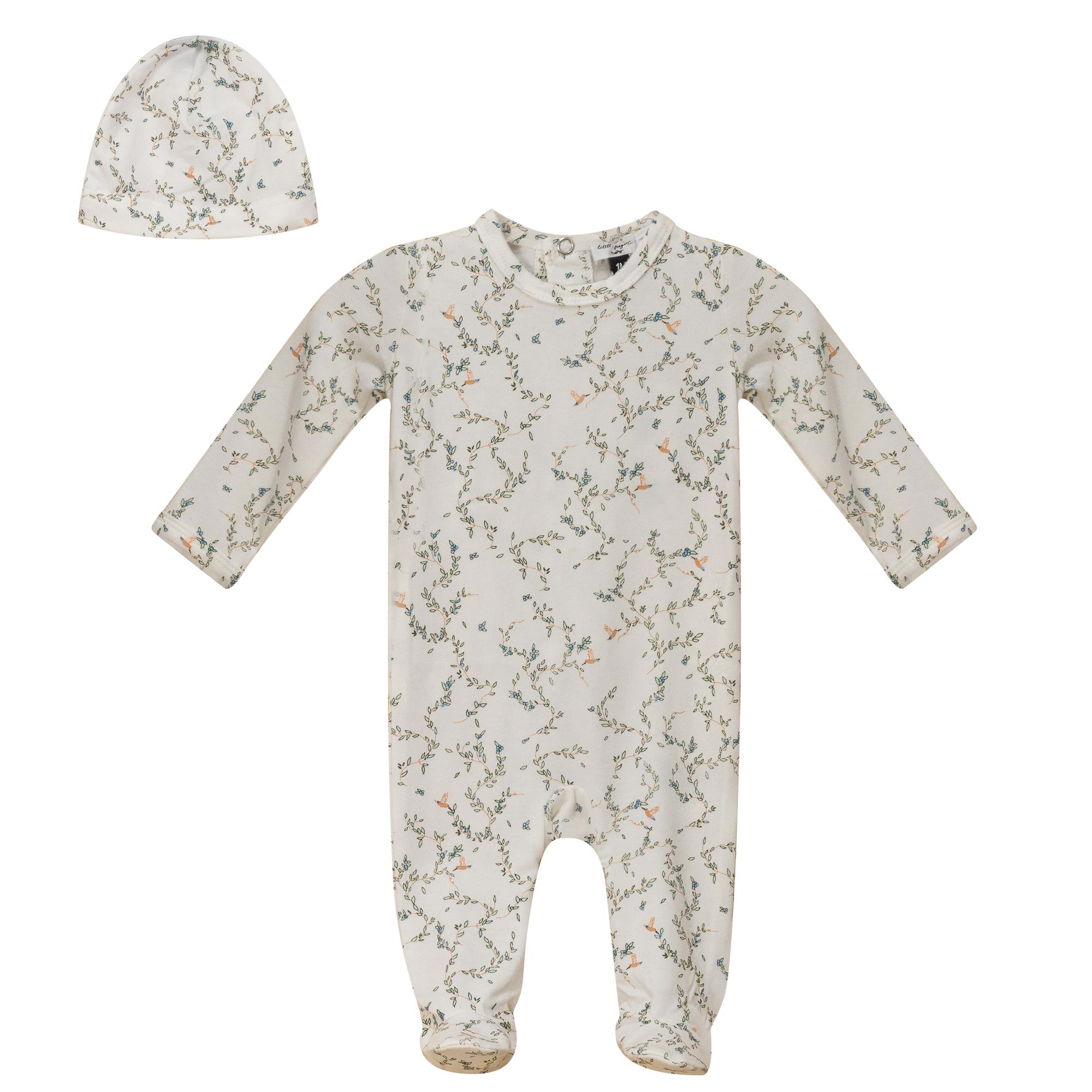 Leaves and Bird Print Onesie Set